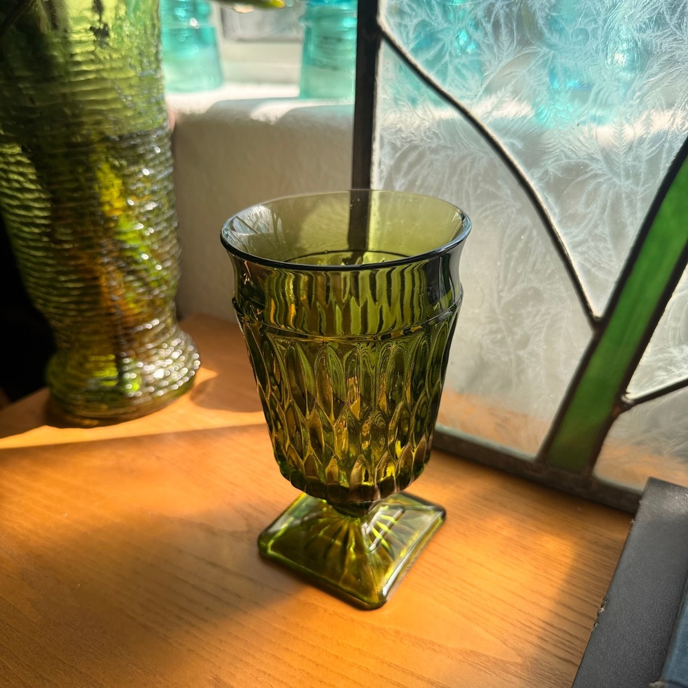 Vintage Green Glass Glassware Goblet